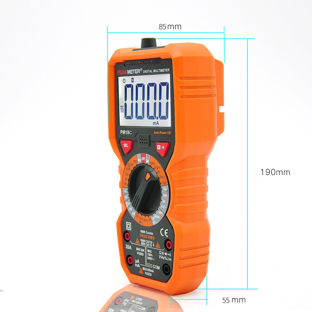 Peakmeter  pm18c sand rms digitalt multimeter, der måler ac/dc spænding strøm modstand kapacitans frekvensmåler