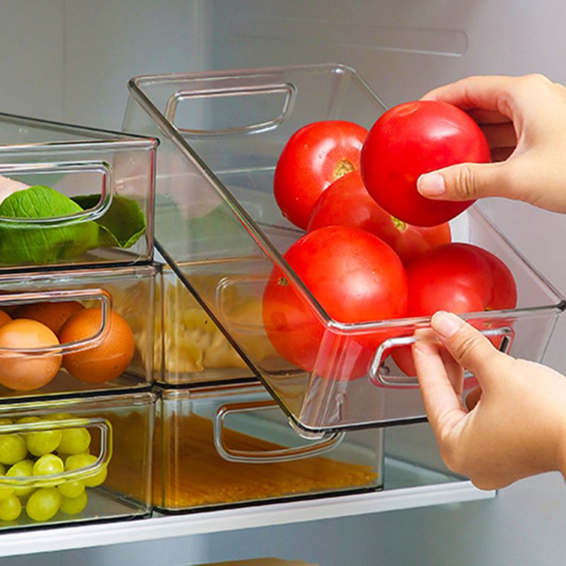 Stackable Plastic Food Storage B ins Refrigerator Organizer With Handles Pantry Fridge Kitchen Cabinets Clear Can Organizer