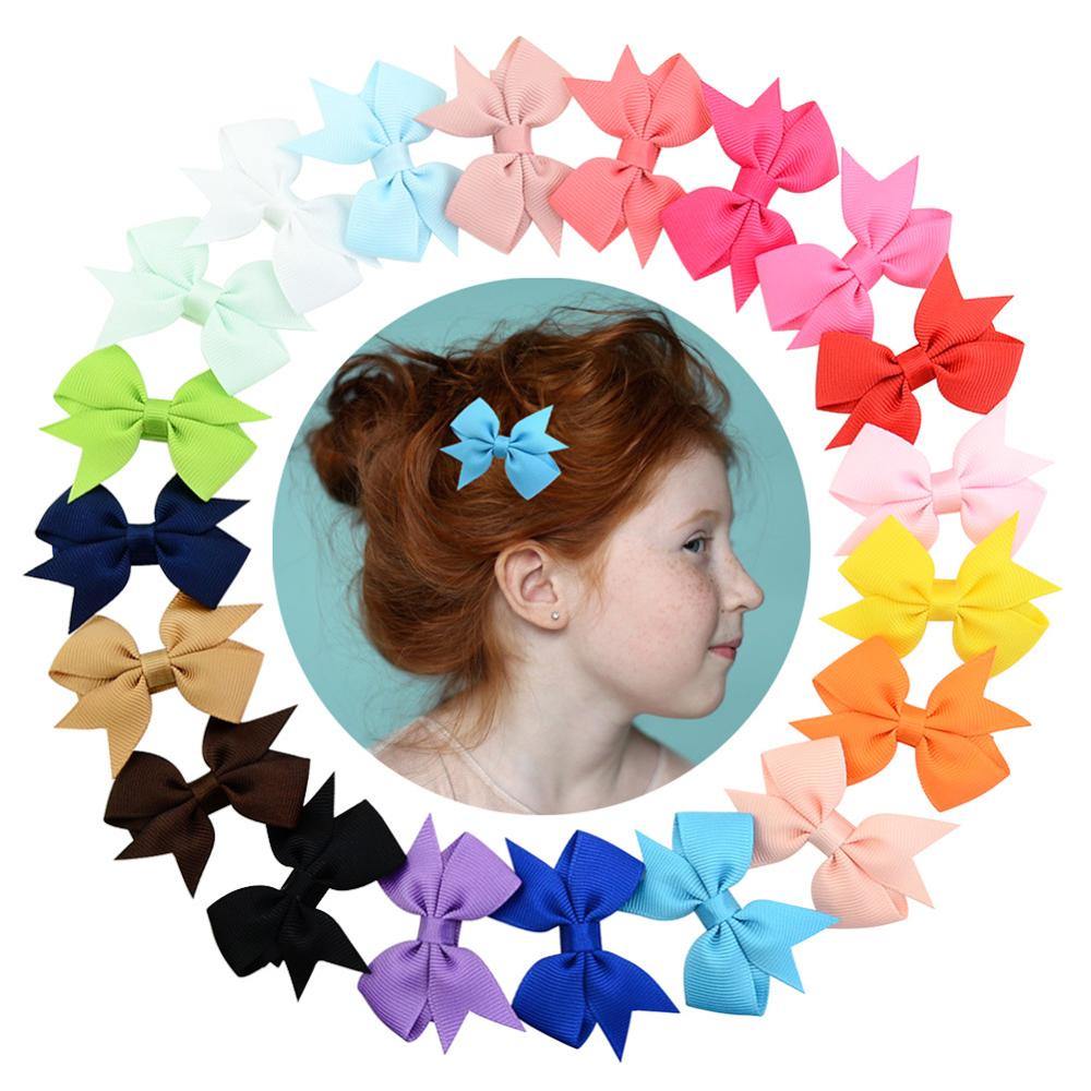 10Pcs/Lot Colorful Handmade Solid Grosgrain Ribbon Bow-knot Hairpins Girls Princess Bow Tie Hair Clip Kids Hairgrips Accessories