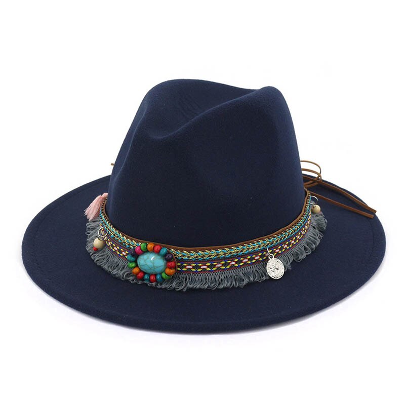 Gorros de Jazz para mujer, estilo bohemio, sombreros de lana para primavera y verano, playa, DOG88: Navy blue