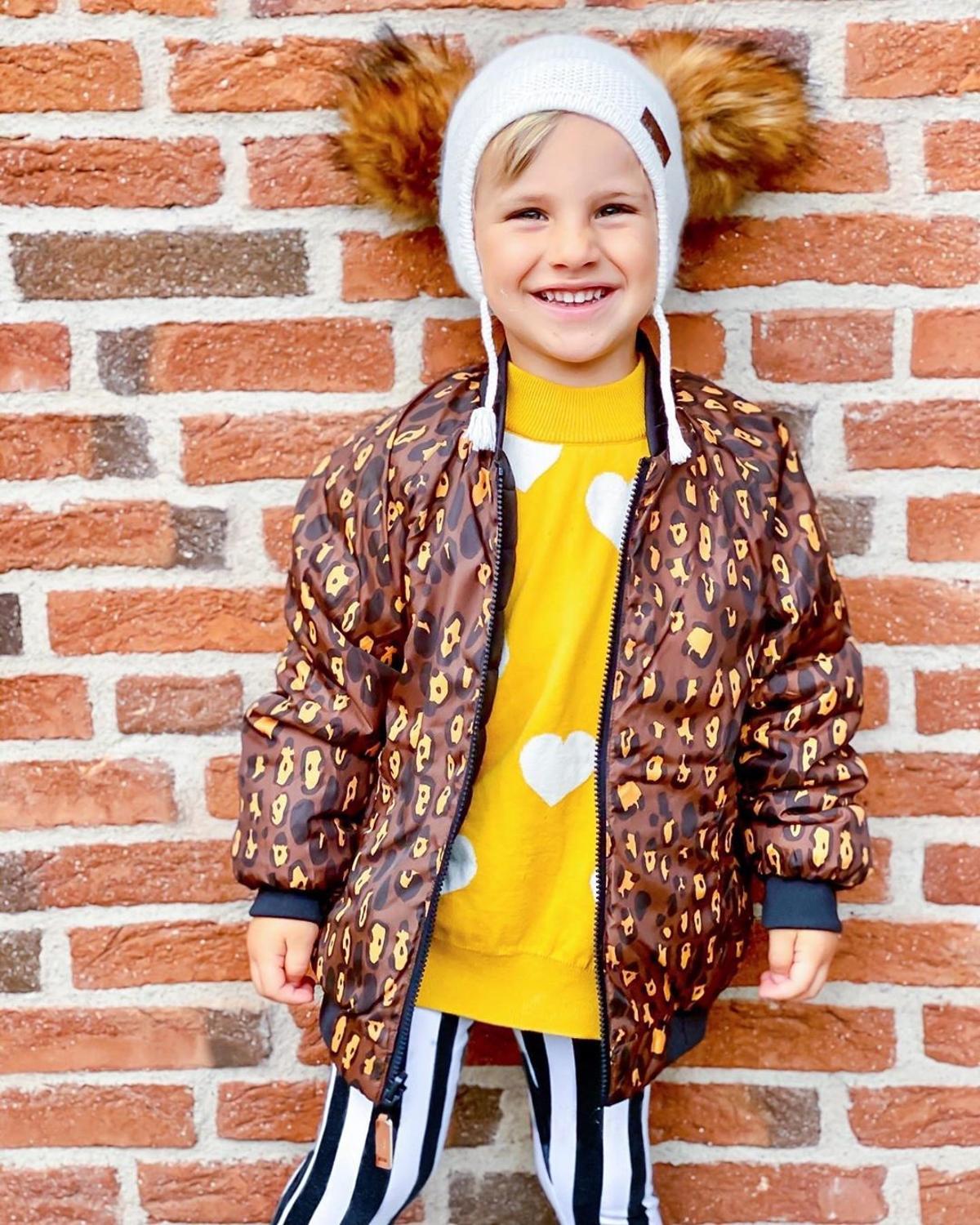 Children's jacket cotton padded clothes winter boys and girls' cotton clothes leopard print black coat