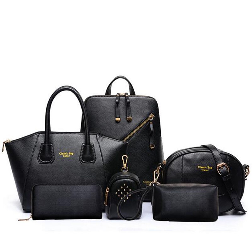 6 sæt læderhåndtasker kvinder kontortaske sammensat taske kvinder skuldertaske håndtaske + dagskoblinger + tegnebog