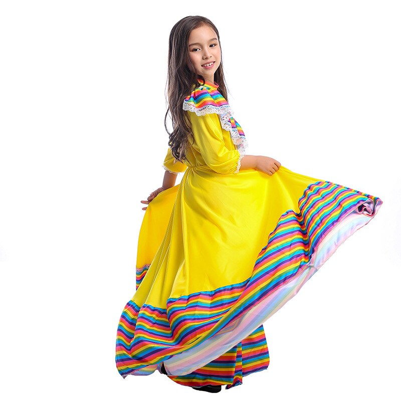 traje con mexicano niña largo amarillo Flamenco vestido falda de salón para niñas niños vestidos de baile disfraces para niños ropa