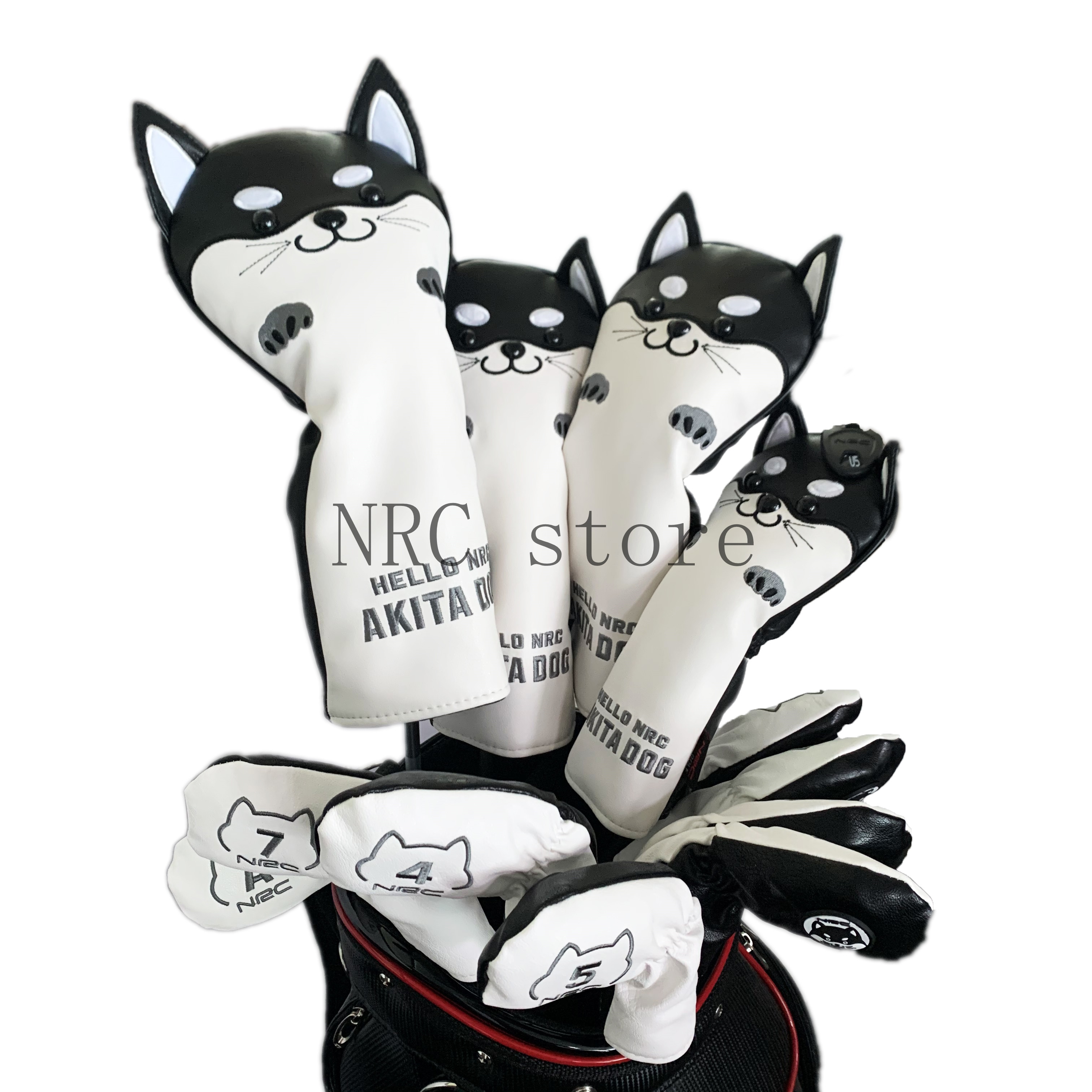 Nrc Golf Club Headcovers Driver Fairway Wood Hybrid Covers Set Mooie Akita Hond Cartoon Dier 460cc