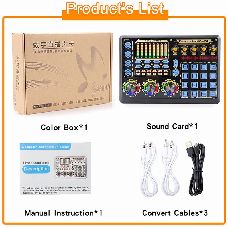 1Set Leef Microfoon Geluidskaart Mixer Sound Board Usb Externe Unpowered Opname 16 Soorten Sfeer Geluiden