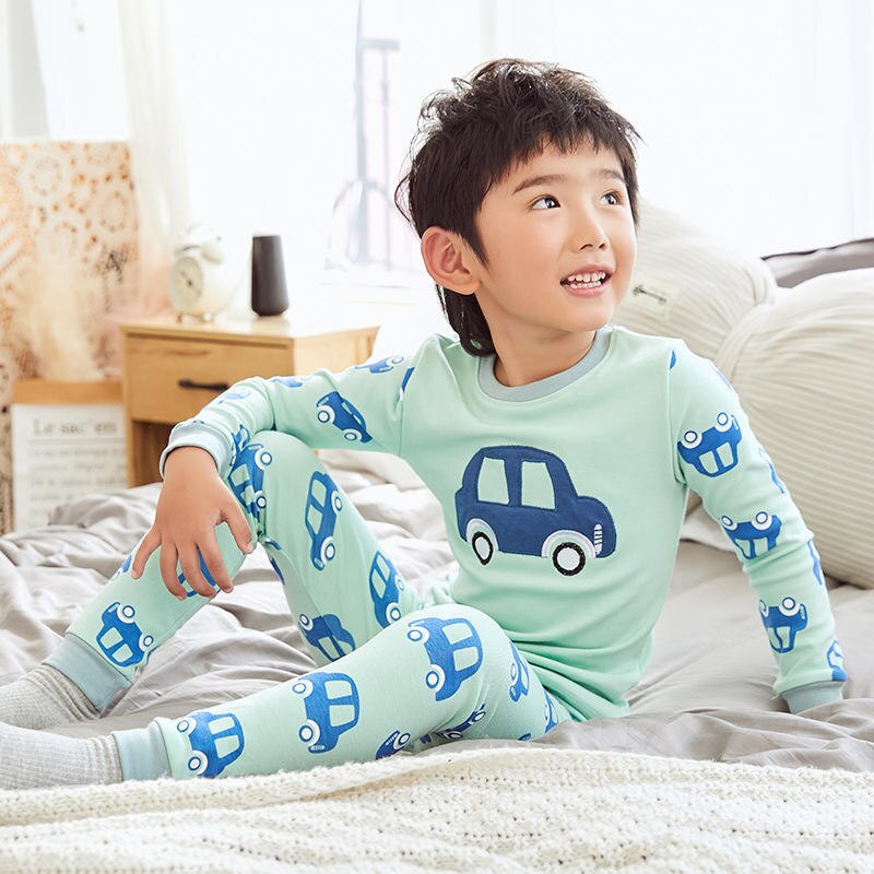 Drenges trykte farvning bil børnetøjstøj pyjamas langærmet rund hals afslappet sæt børn bukser nattøj outfit