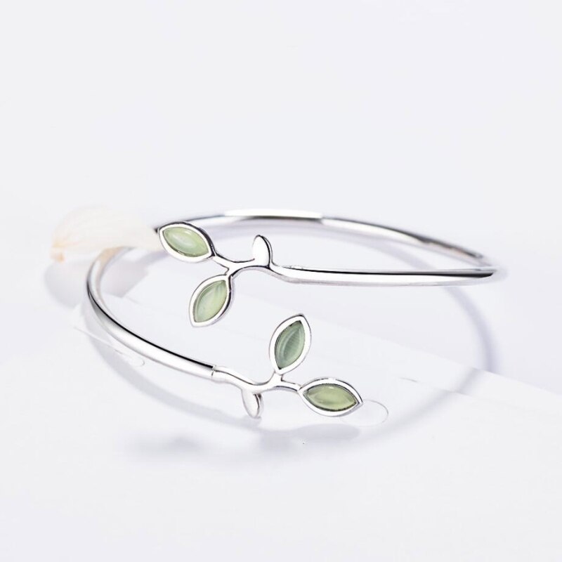 Littéraire frais feuille corée mignon doux 925 en argent Sterling tempérament personnalité femelle redimensionnable ouverture anneaux SRI051: Bangle