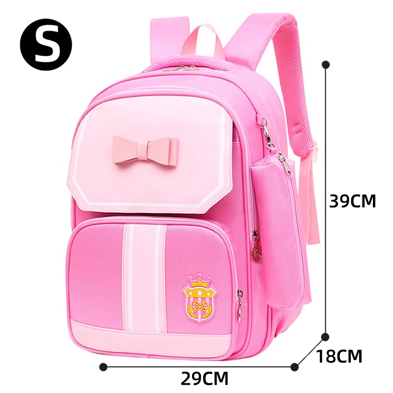 Rugzak voor basisschoolmeisjes, waterdicht, roze oxford-stof, schooltas voor kinderen, rugzak voor meisjes, schattige strik voor kinderen: K -08- roze-s