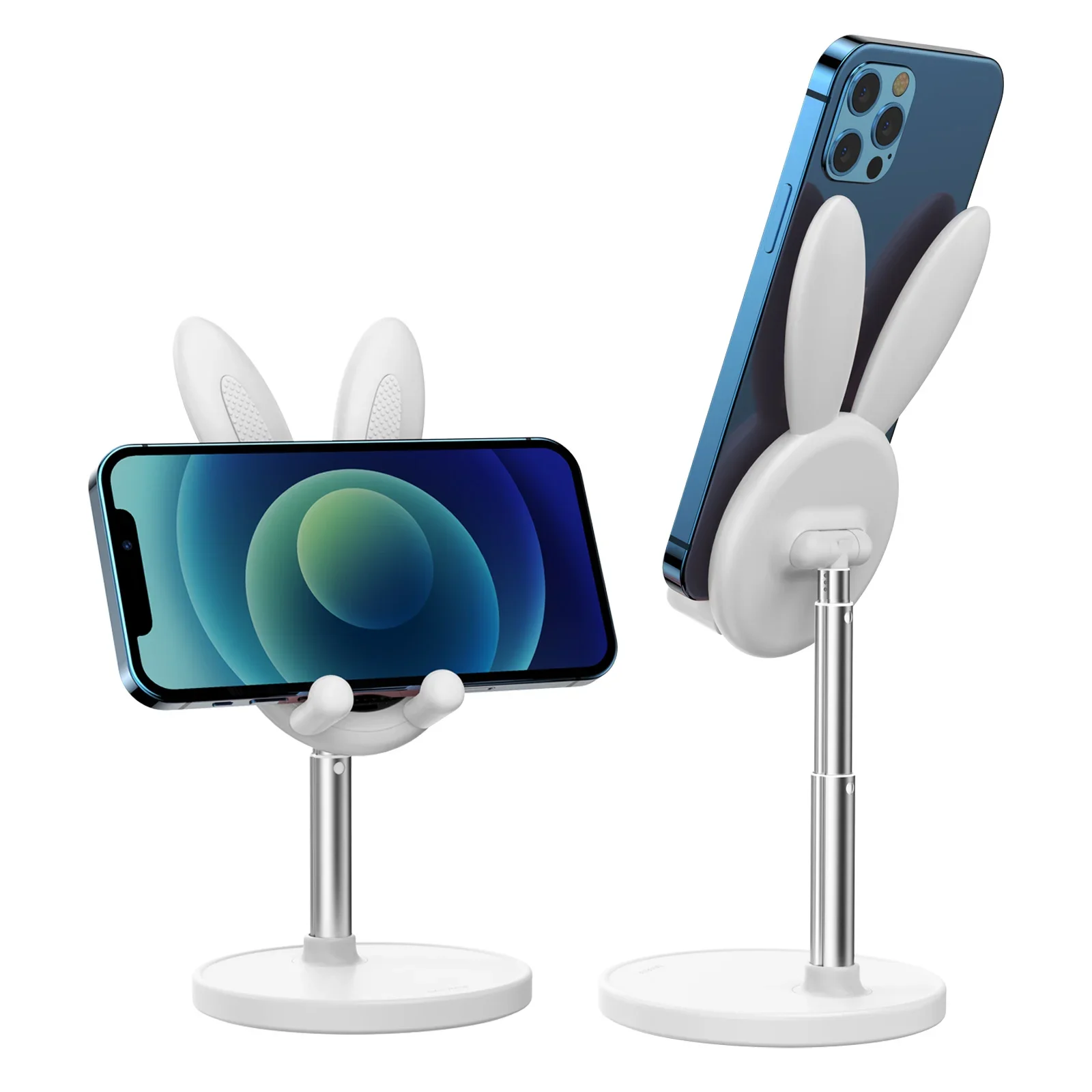 Oatsbasf Cute Cell Phone Stand for Desk, Angle Height Adjustable Bunny Phone Holder Stand, for All Mobile Phones, Tablets: WHITE