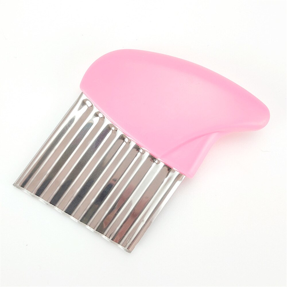 Vacclo Stainless Steel Potato Slicer Crinkle Slicer Wave Blade Chip Cutter Kitchen Chips Cooking Tools French Fries Fruits: Pink