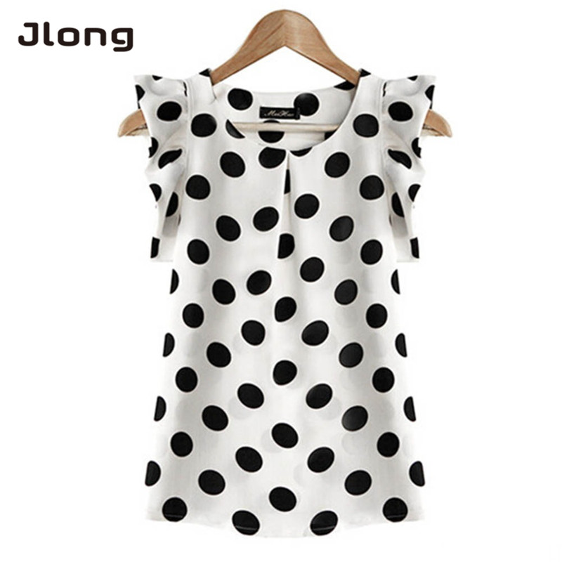 Mujer con lunares estampados Blusa de gasa Casual Camisa de manga corta Tops de verano