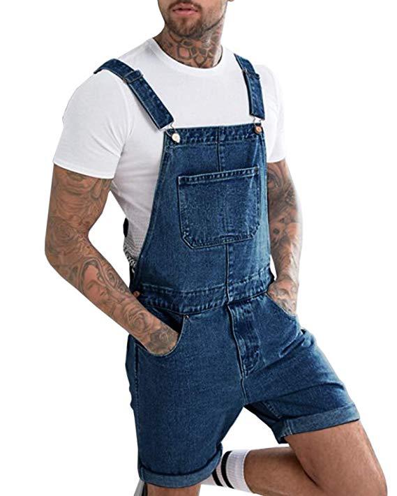 Männer Plus Größe Kurze Overalls Latzhose Männer Große Größe Denim Overalls Shorts mit Tasche Lose Stil Overalls für männer: Blau / S