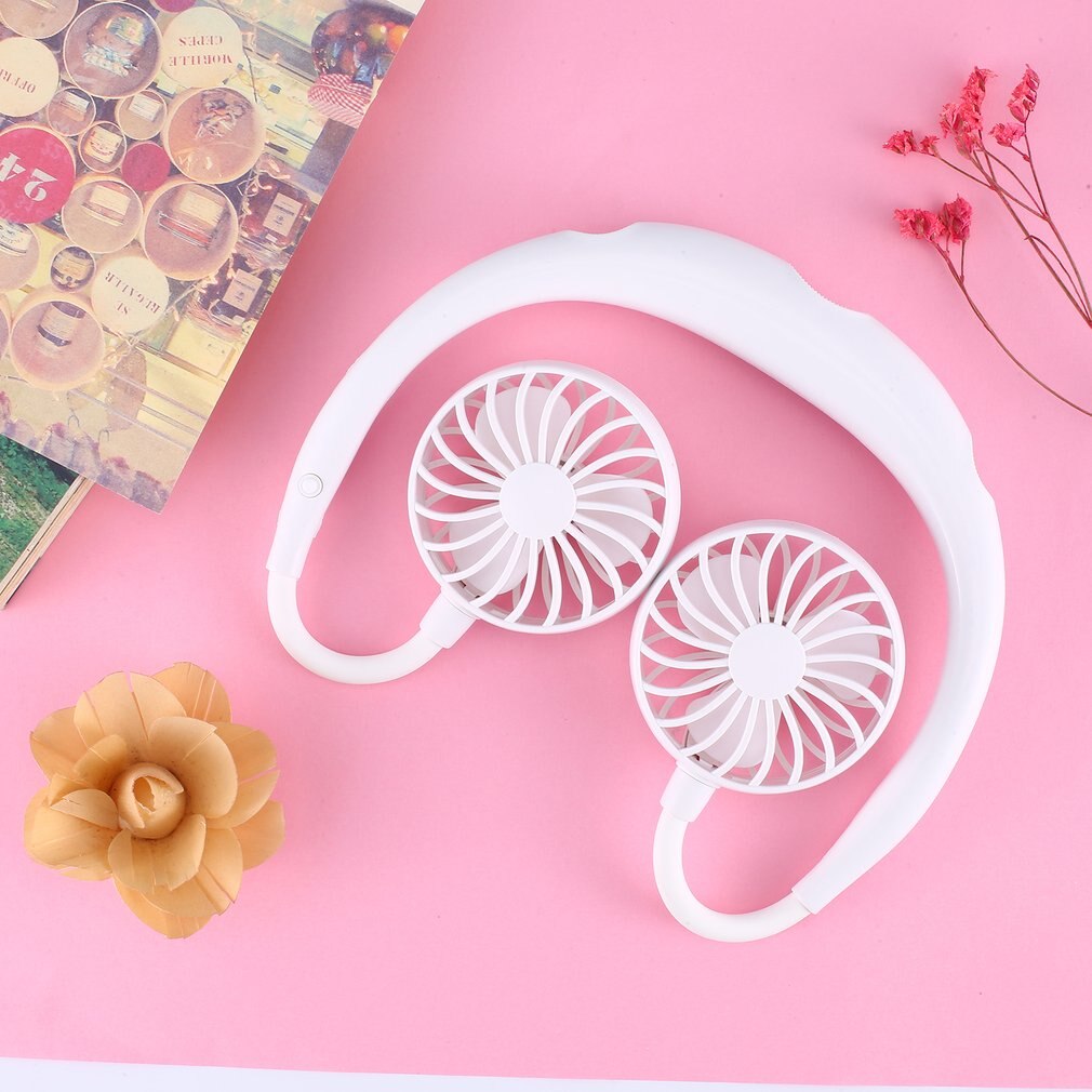 Kleine Nacken Band Tragbare Mini Luft Fan Mit Dual Fan USB aufladbare Kühler Fan Faul Fan