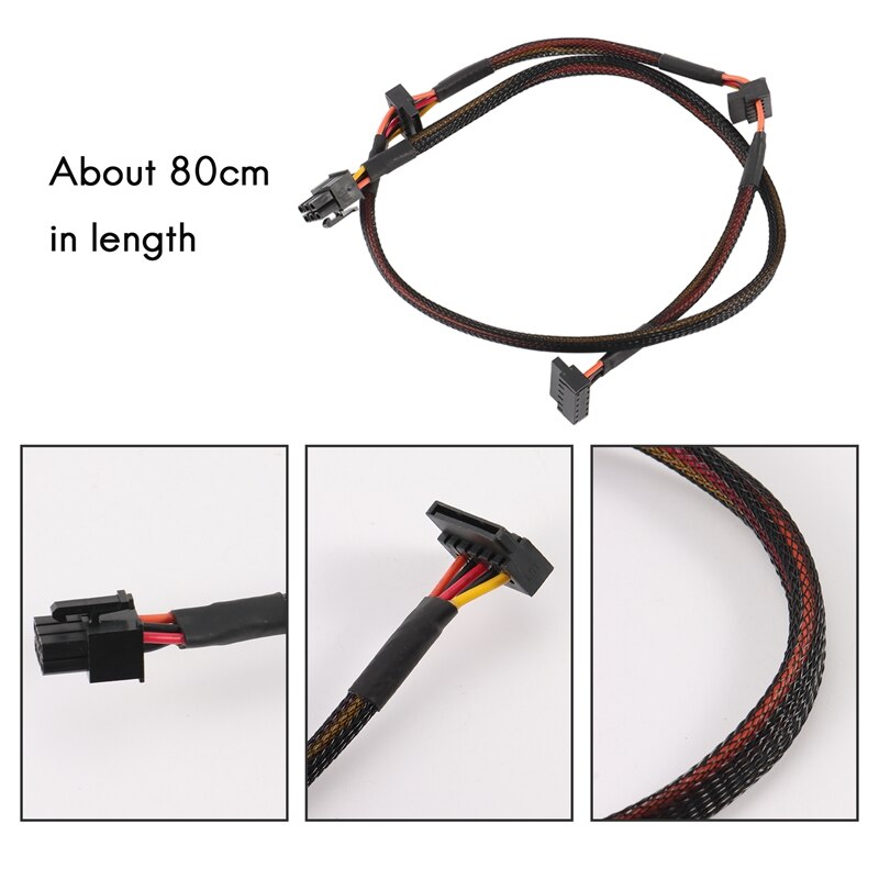 Modular PSU 6Pin to 3-Port SATA Power Cable 18AWG Wire 80cm for Antec NP TP ECO Series