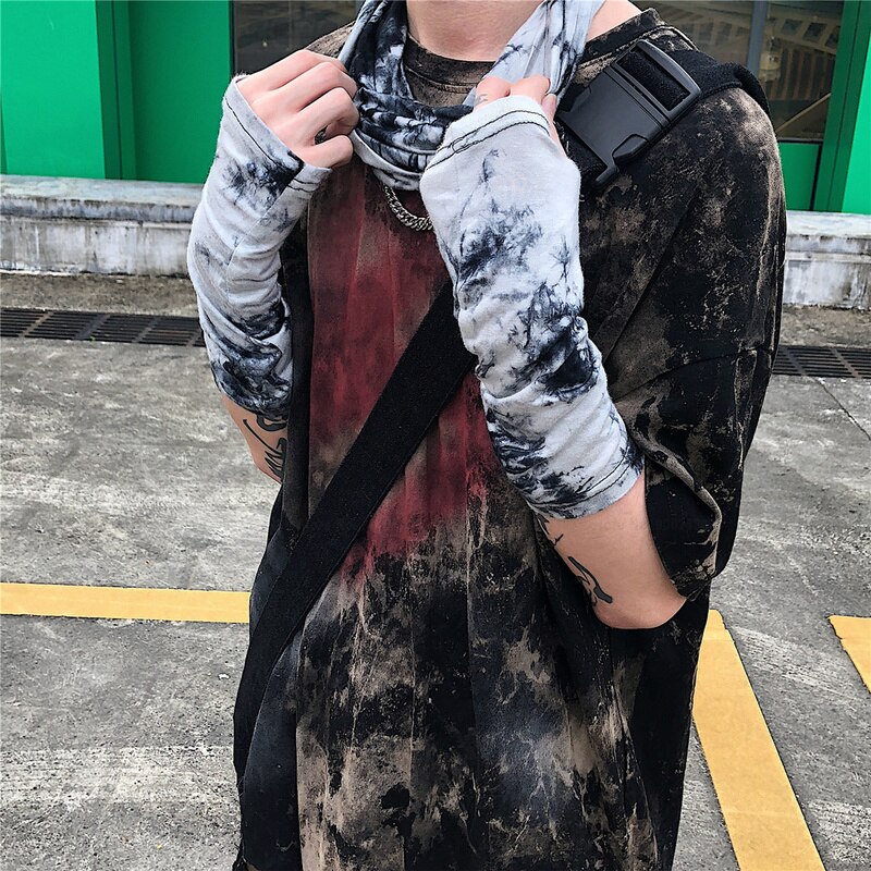4 Stijl Koppels Japanse Harajuku Vingerloze Handschoenen Manchet Tie Dye Print Gothic Punk Stijl Lange Mouw Arm Mode Handschoen Streetwear: Tie-dye white