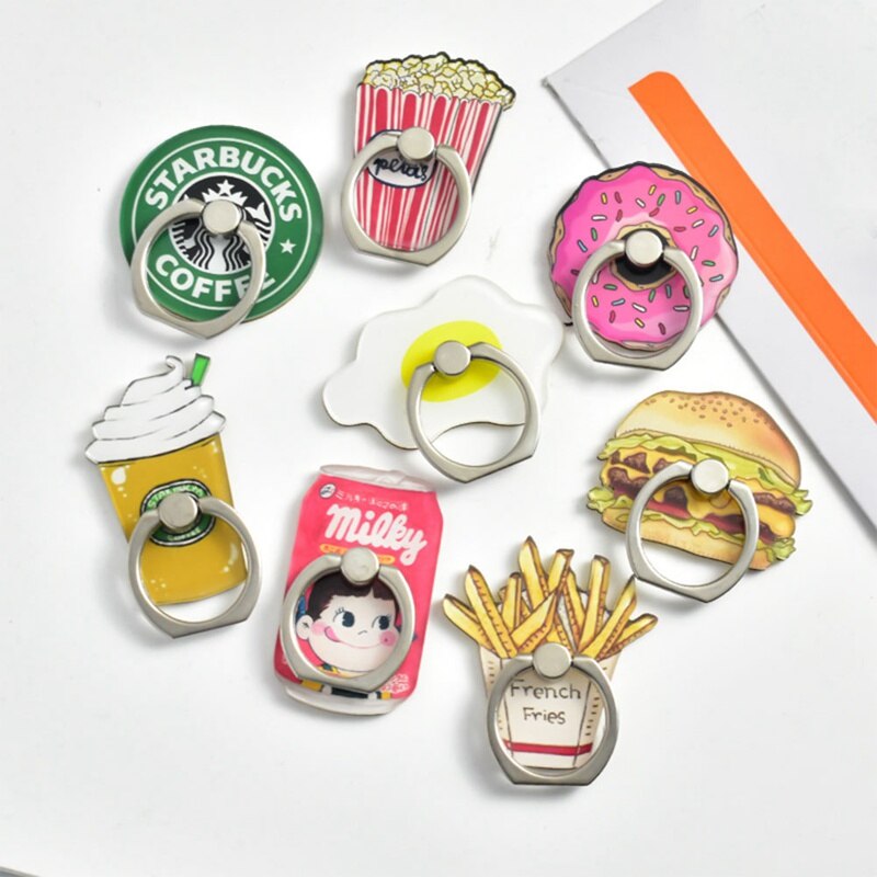 Anello universale in metallo con supporto per cellulare supporto per patatine divertenti hamburger per caffè anello per telefono con motivo