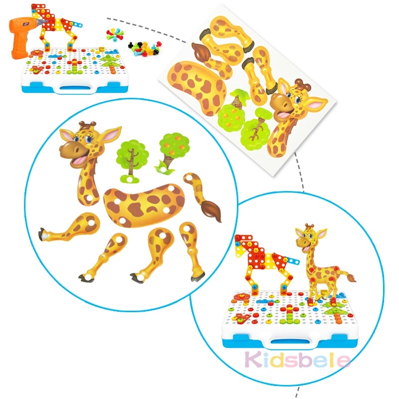 Kids Toy 8 stuks Cartoon Dier Board Accessoires Puzzel Speelgoed Accessoires Geschikt Voor Speelgoed Boor Gemonteerd Creatieve Set