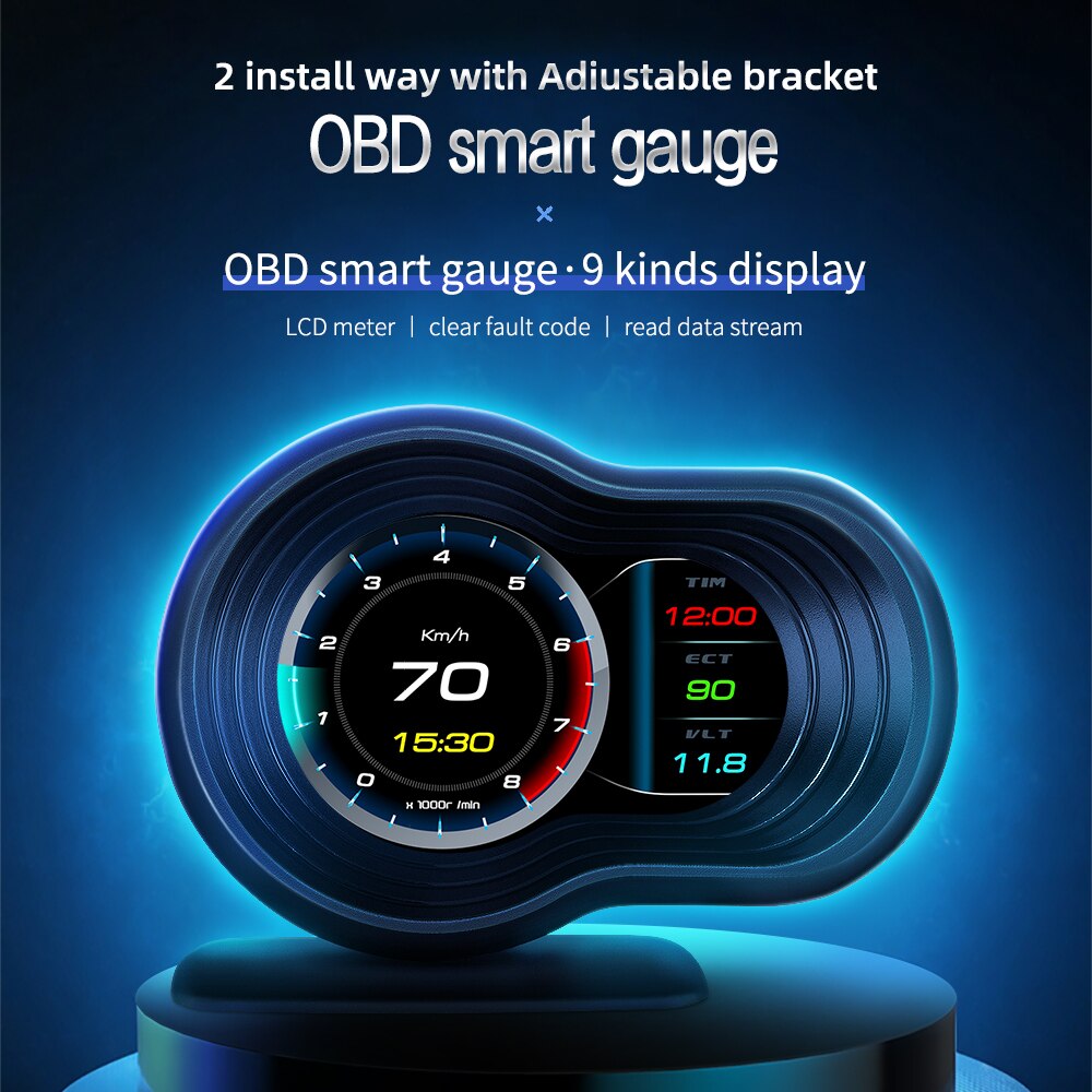 Car HUD OBD2 Auto on-board Computer Speed Monitoring with Acceleration Turbo Alarm Head Up Display Digital GuageWater&amp;Oiltemp