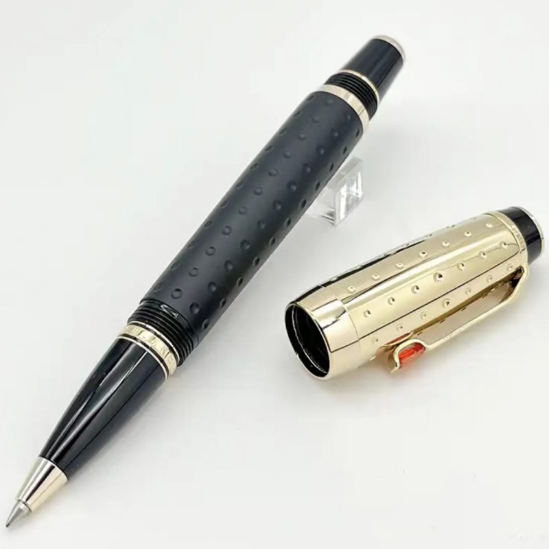 Edição limitada Bohemis Caneta esferográfica de resina preta Mini curta portátil para viagem, escritório, escola, escrita com número de série de gema: Marrom / Vermelho