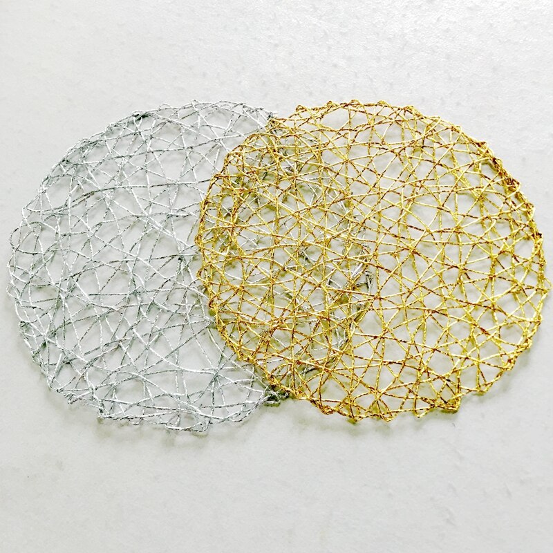 4PCS Round Placemat Table Placemat Kitchen Dinner Handmade knitting irregular Christmas Shinning Gold Silver