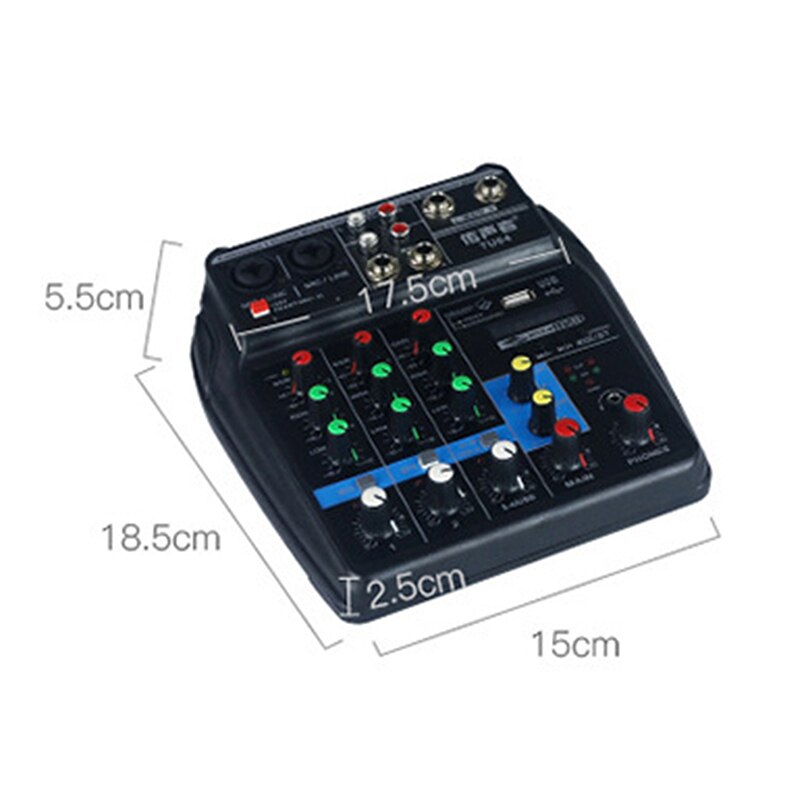 Sound Mixing Console Bluetooth USB Record Computer Playback 48V Phantom Power Delay Repeat Effect 4 Channels USB Audio Mixer