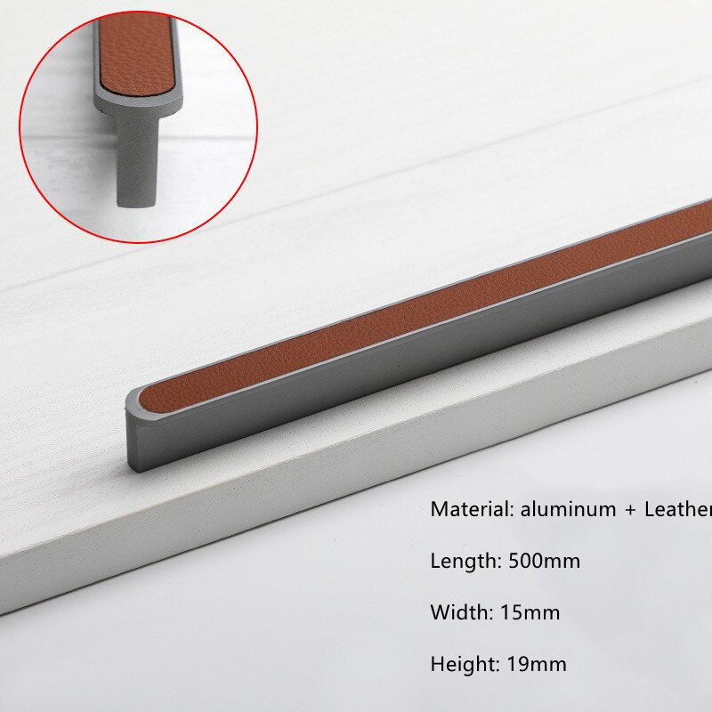 500mm Extended Grey Wardrobe Door Handle Simple Kitchen Cabinet Drawer Black Leather Handle Furniture Knob Home Decoration: Red-500