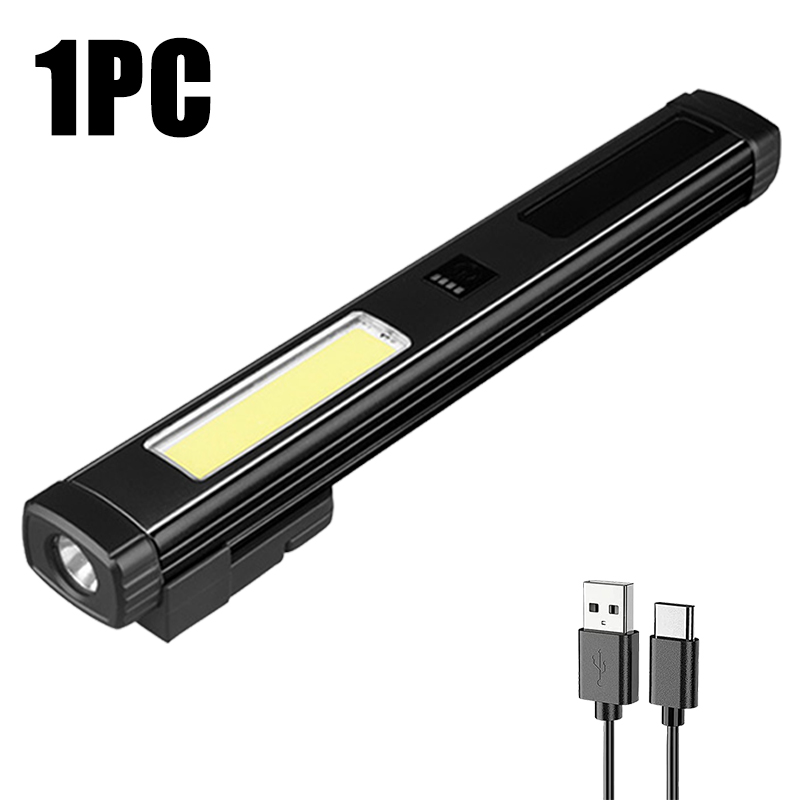 Mini tragbare LED-Stift lampe Kolben Seiten licht Boden Magnet Taschenlampe mit Stift Clip eingebaute Batterie Typ C wiederauf ladbare Arbeits lampe: Weiß