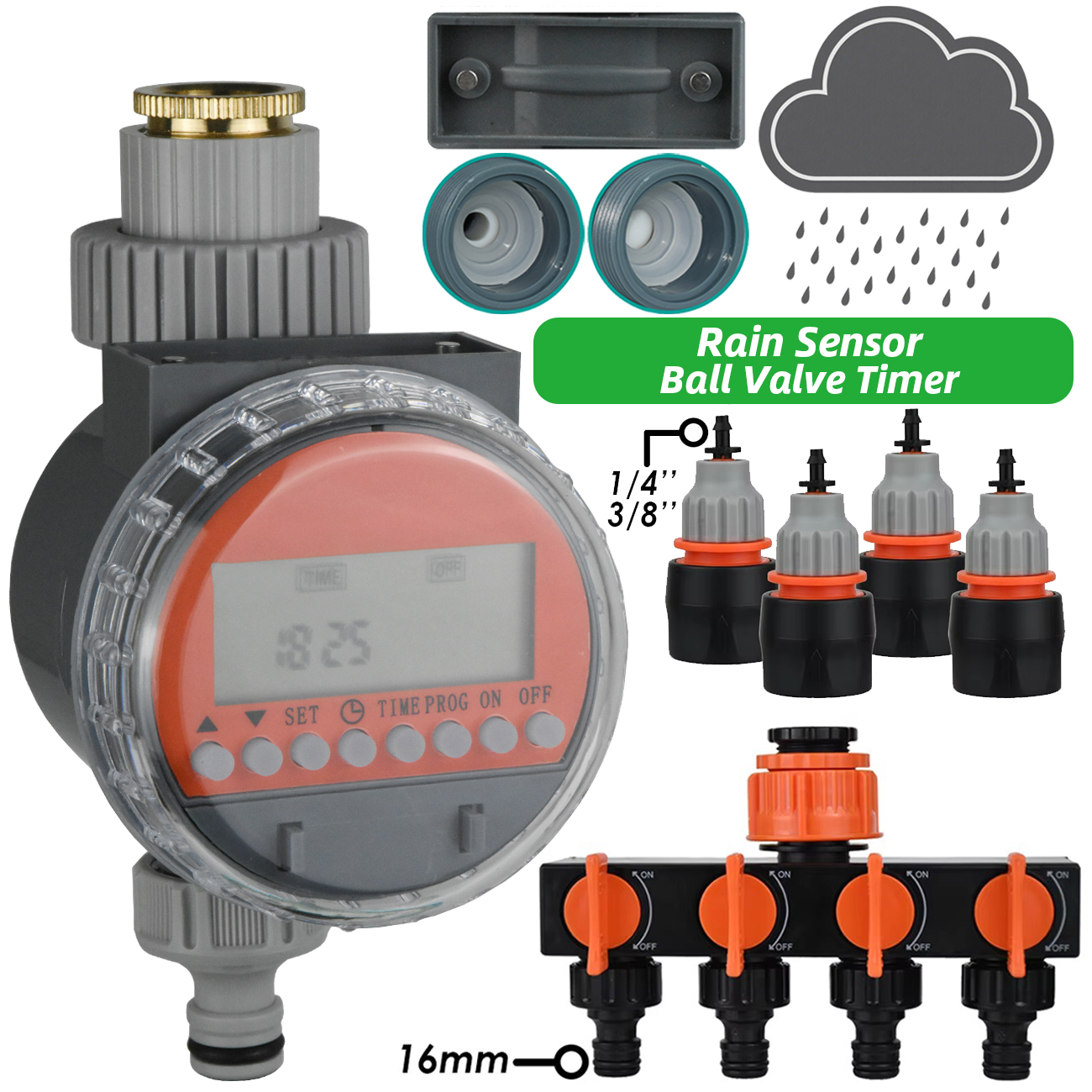 Zawór kulowy czujnika deszczu robić szklarni KESLA, bezciśnieniowy, z timerem robić automatycznego nawadniania, zestaw robić nawadniania kropelkowego, zbiornik na wodę.: Różowy