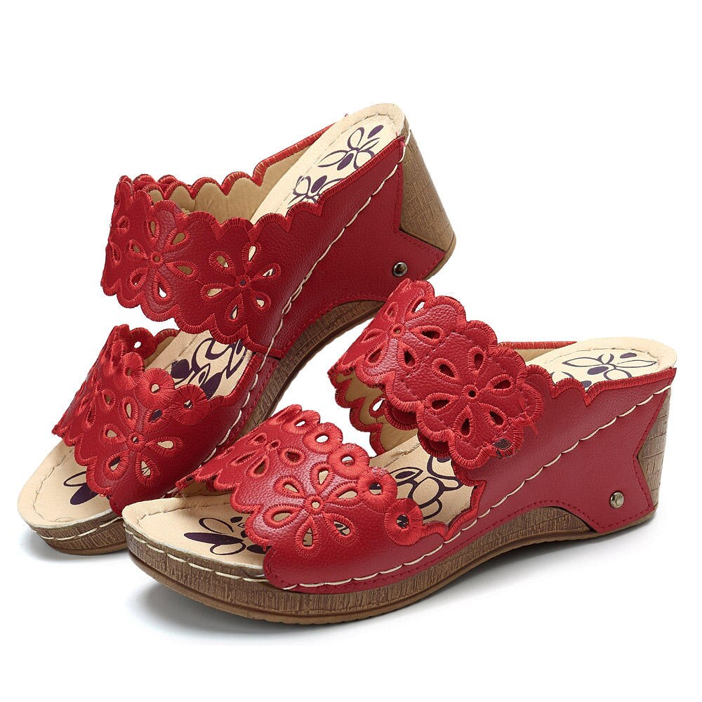 été gladiateur femmes chaussures décontracté fleurs creux crochet boucle sandales cale plate-forme Sandalias Mujer taille 36-41