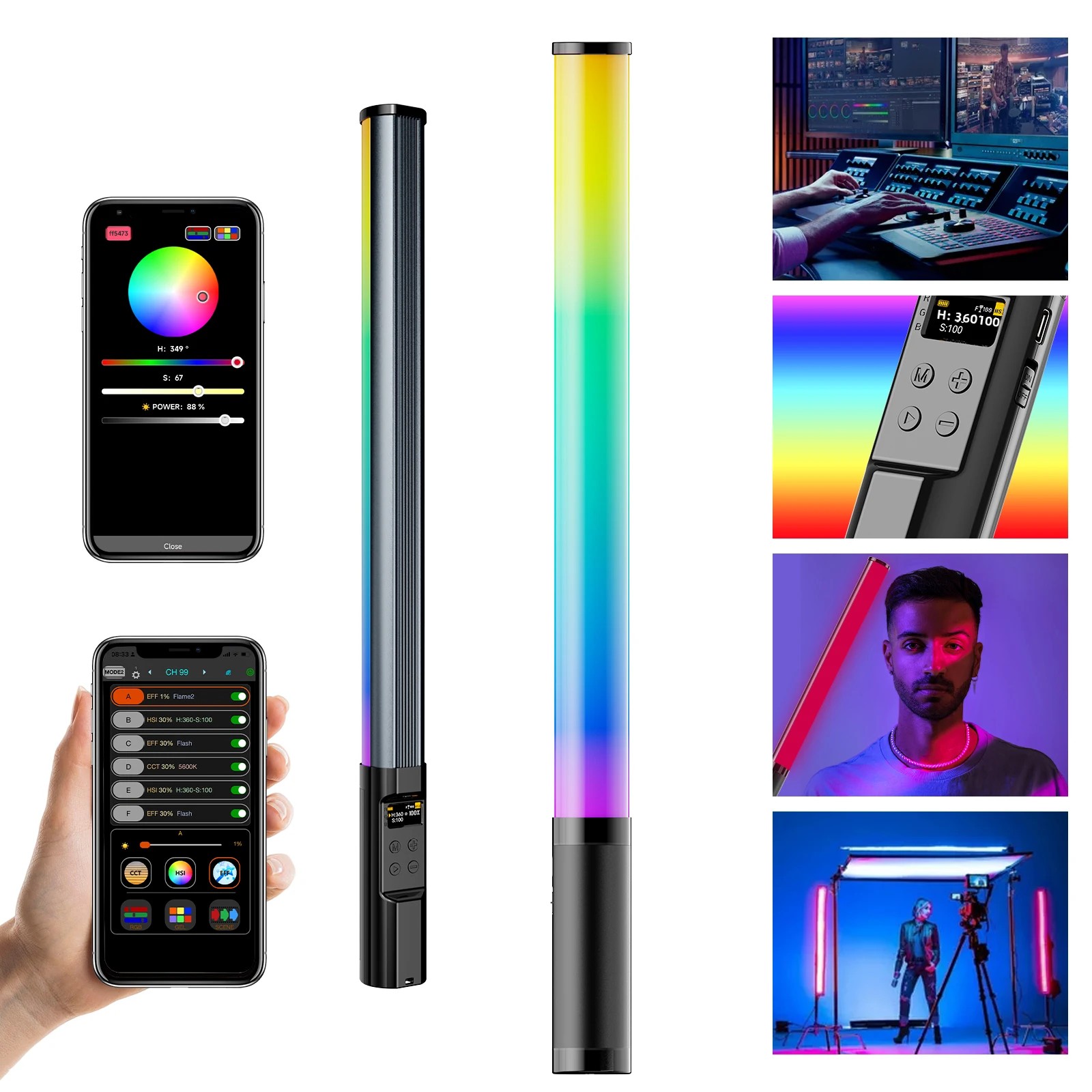 Rgb-fotografielichtstaaf, handzame led-videolichtstick 2700k-9900k ° kleuren 360 2600 mah oplaadbare batterij en app-afstandsbediening.
