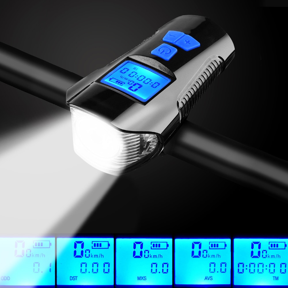 4 modo usb bicicleta luz da lâmpada & bicicleta computador 6 modo chifre lanterna ciclo velocímetro led luzes dianteiras ciclismo farol