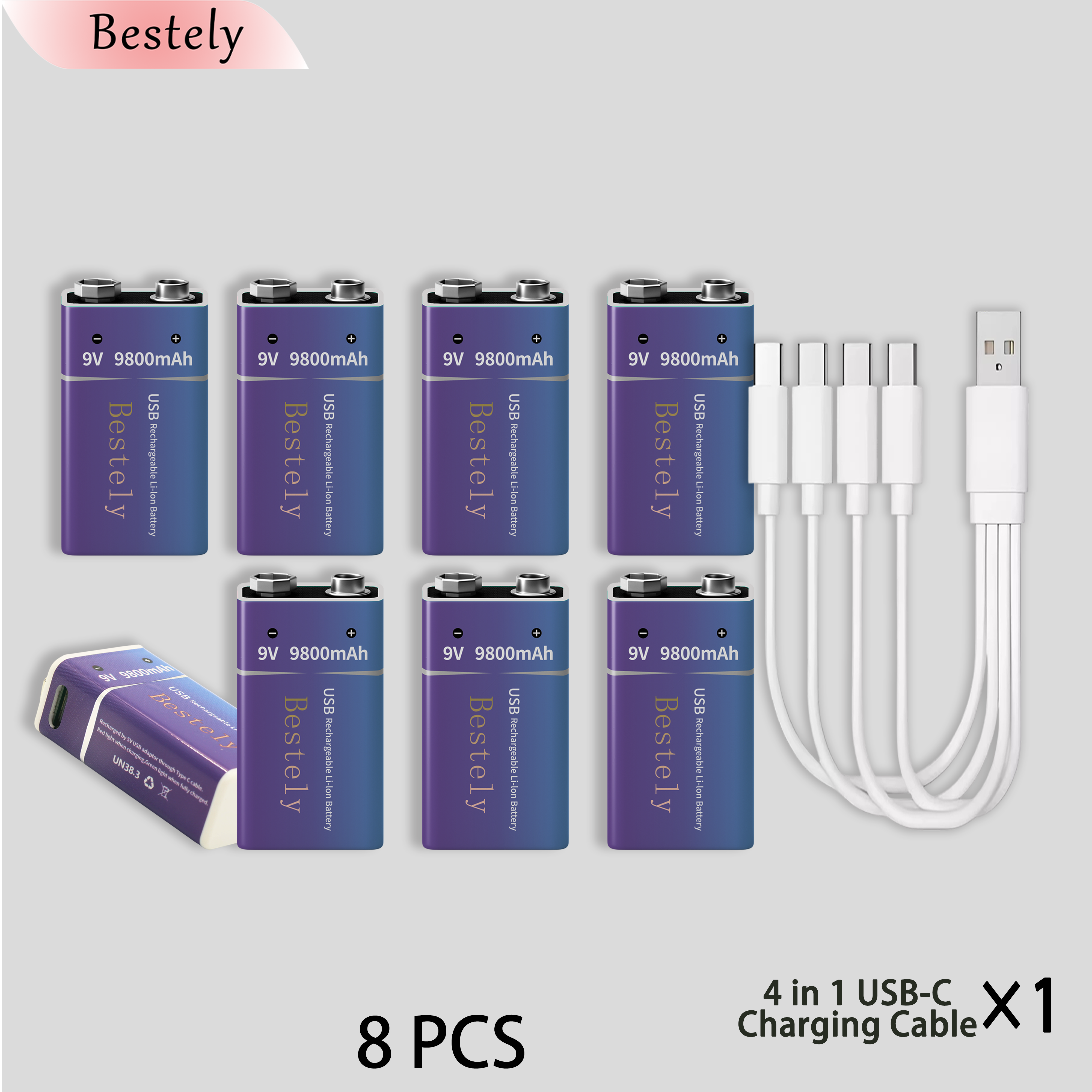 Neue 9V 9800mAh Lithium-Ionen-Akku Langlebige 9v Li-Ion Batterien mit Kabel für Rauchmelder Mikrofon Alarm: HIMMELBLAU