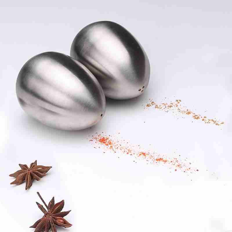 Äggformad kryddburk i rostfritt stål ricin kryddburkar pepparshaker grill saltlåda tandpetare plåt köksredskap