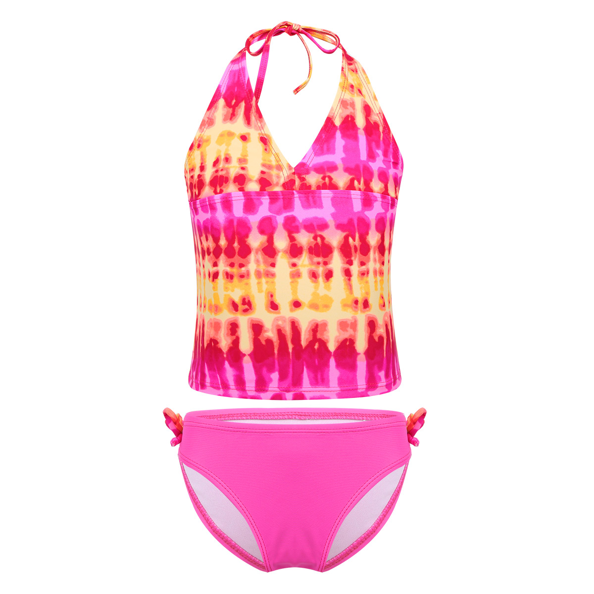 Freebily Kids Teens Tweedelige Tankini Badpak Kinderen Meisjes Mambo Tie-Dye Zwemmen Tops Slips Bikini Badpak suits: Pink / 12