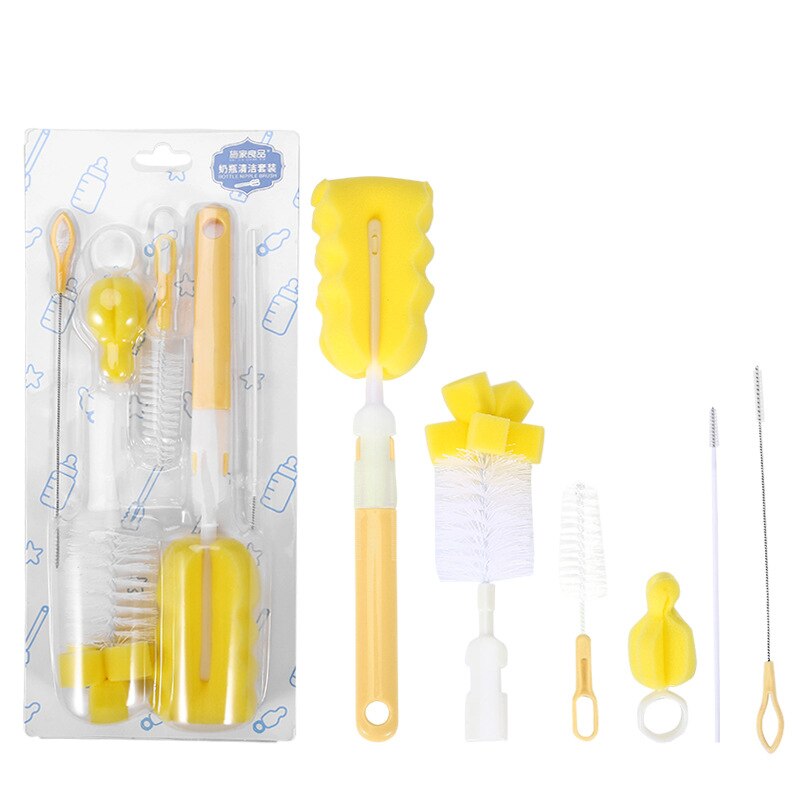 6Stck Baby Flasche Pinsel einstellen Baby Nippel 360-grad Rotierenden Sauberen Schwamm Auslauf Tasse Pinsel Bausatz Flasche Sauber werkzeug