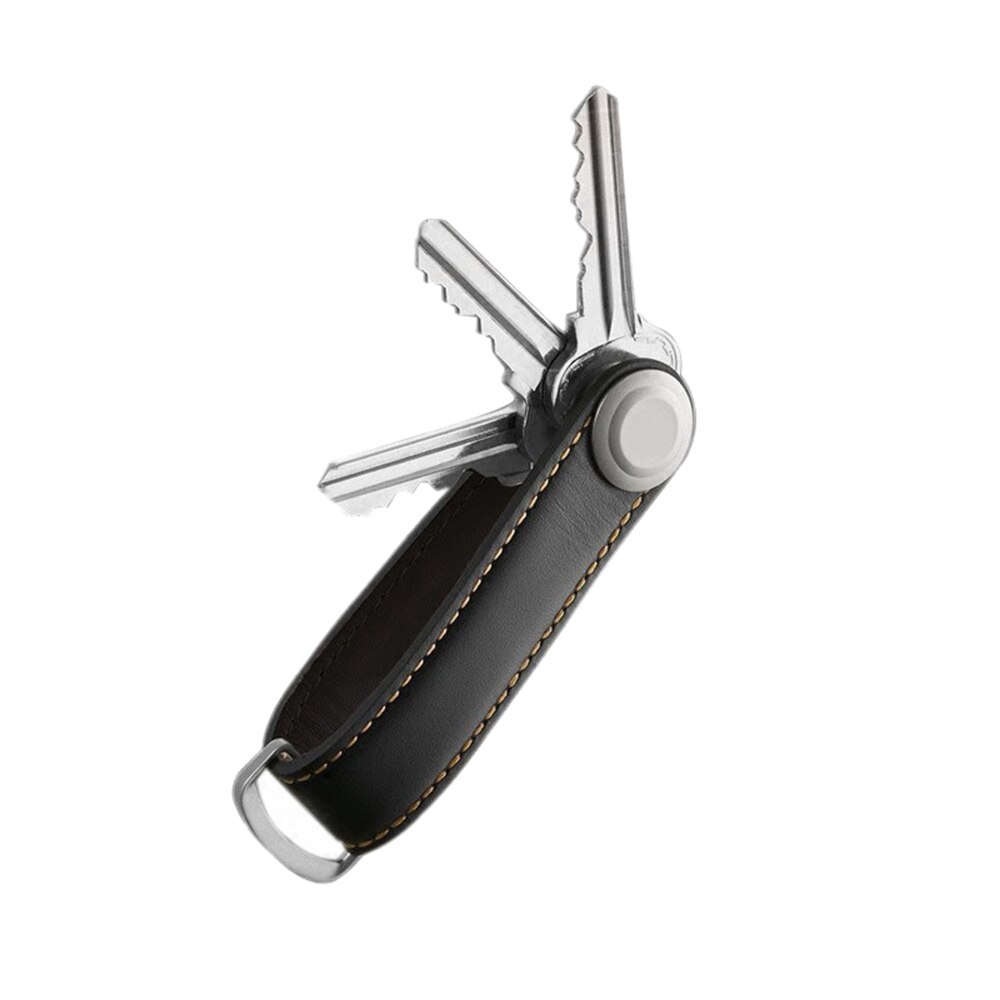 Bolso inteligente de coleccionista para ama de llaves, estuche organizador de coche, cadena de anillo, almacenamiento, cartera, llavero, bolsillo de cuero: Black