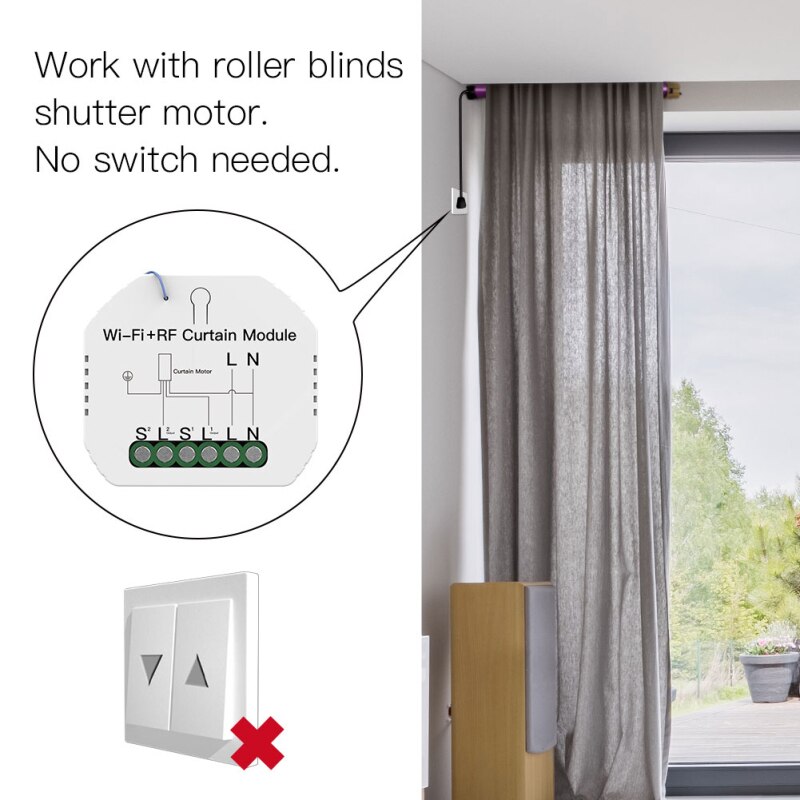 Tuya WiFi Smart Switch RF433 Roller Blind Shutter Curtain Switch Module Voice Control with Remote Works with Google Home Alexa