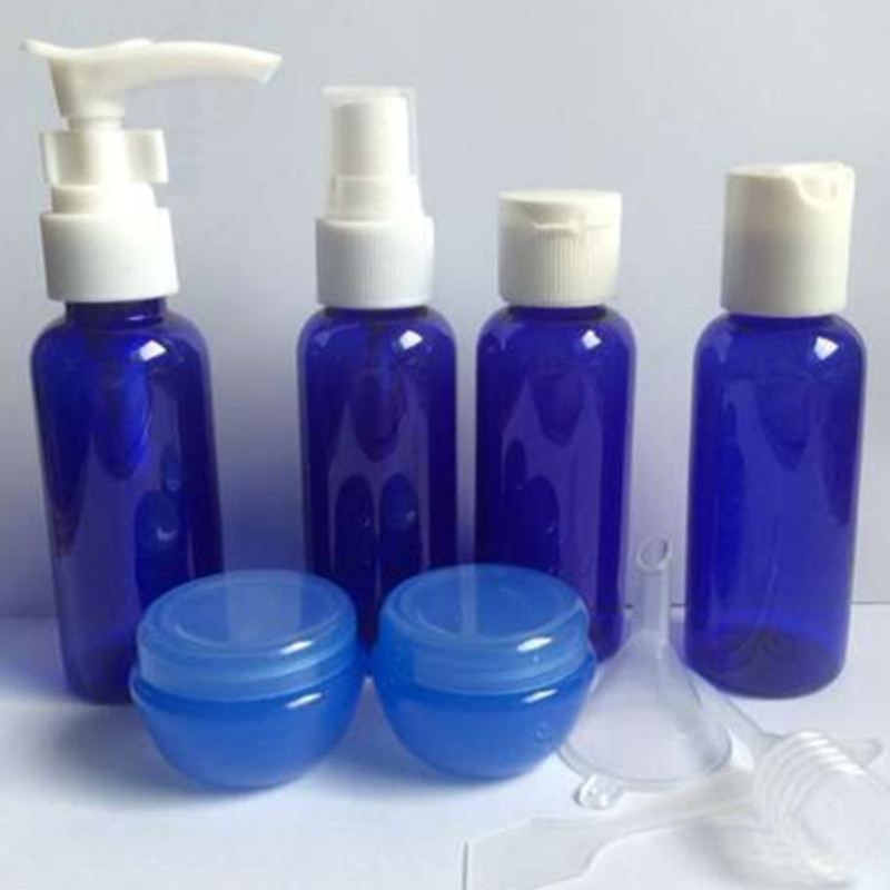 Set di bottiglie da viaggio da 1 Set Mini trucco cosmetico crema per il viso bottiglie per vaschette Spray per pressatura in plastica Kit da viaggio accessori: Blue