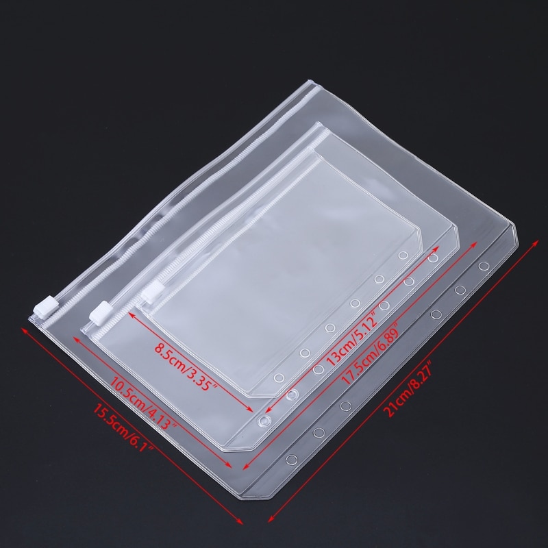 1pc File Organizer Storage Folder Standard Transparent PVC Loose Leaf Pouch with Self-Styled Zipper Filing Binder Document