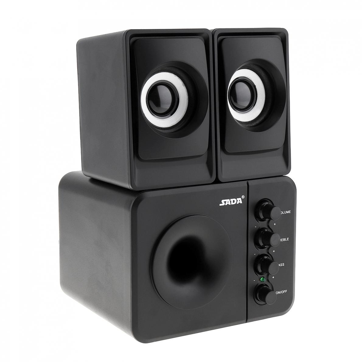 Altavoz de ordenador con Subwoofer USB 2,0 de SADA D-205 con enchufe de Audio de 3,5mm y enchufe de alimentación USB para ordenador de sobremesa ordenador portátil MP3 teléfono móvil MP4