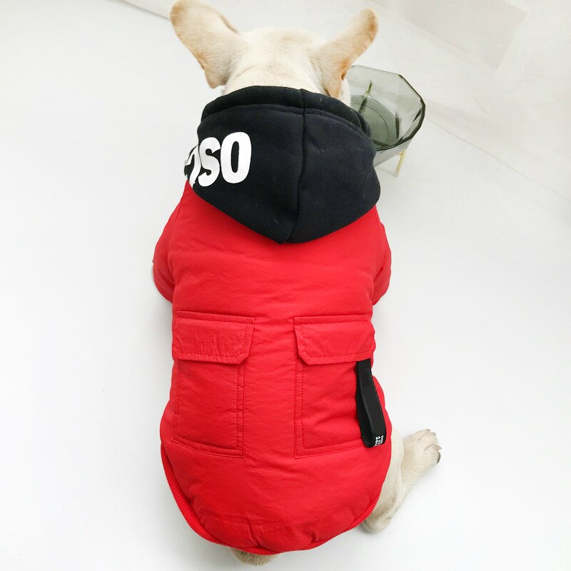 Hundjacka vinterhundkläder för fransk bulldog varm bomullshund vinterkappa hoodie för chihuahua ropa para perro: Röd / 4xl