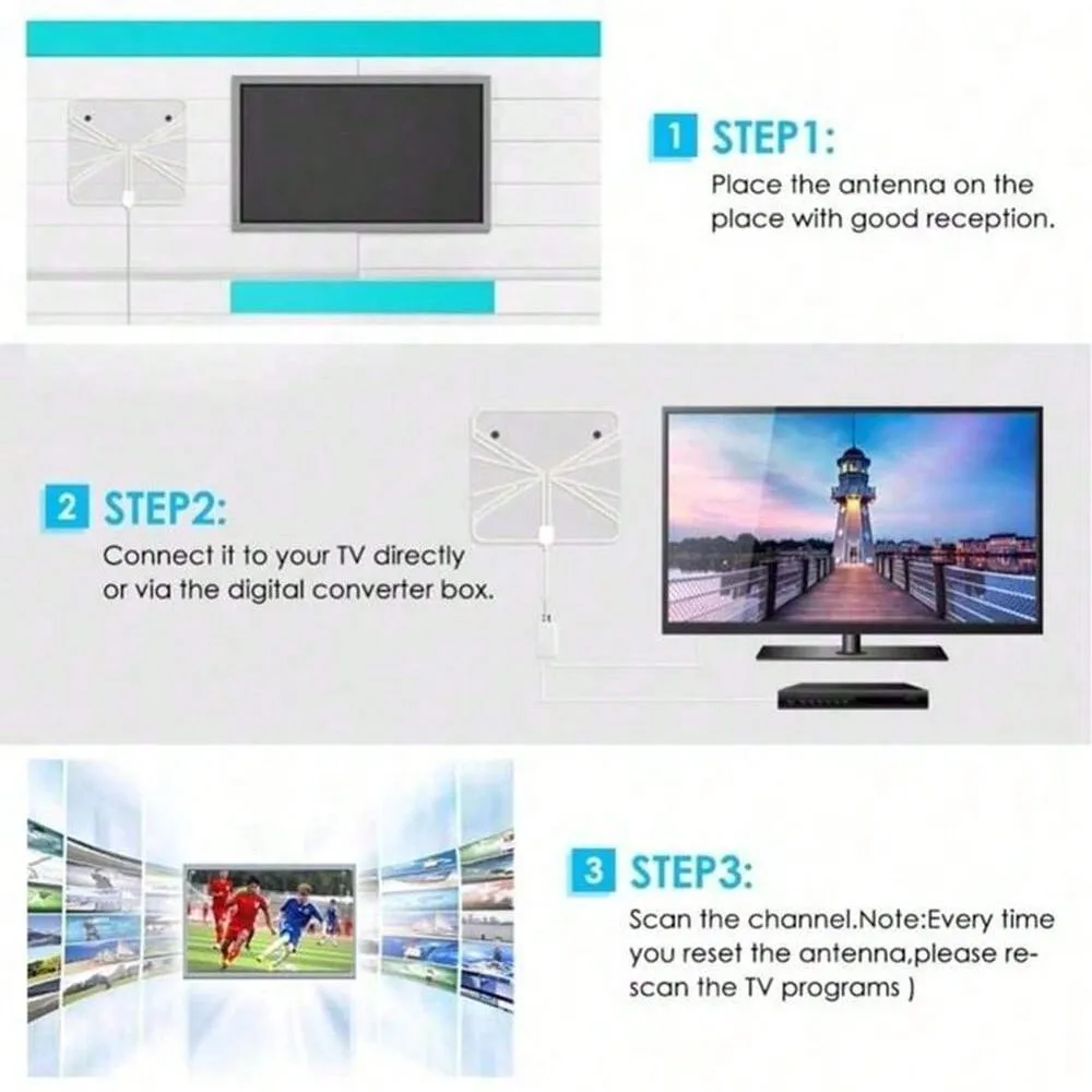 Digital TV Antenna with High Gain, 4K DTV Box Plug EU 5000 Miles Booster, Active Internal Antenna, HD Flat