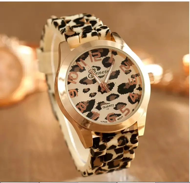 Reloj Geneva con estampado de leopardo, reloj de silicona, nueva 2023, reloj informal para estudiantes, Color con estampado de leopardo, cuarzo