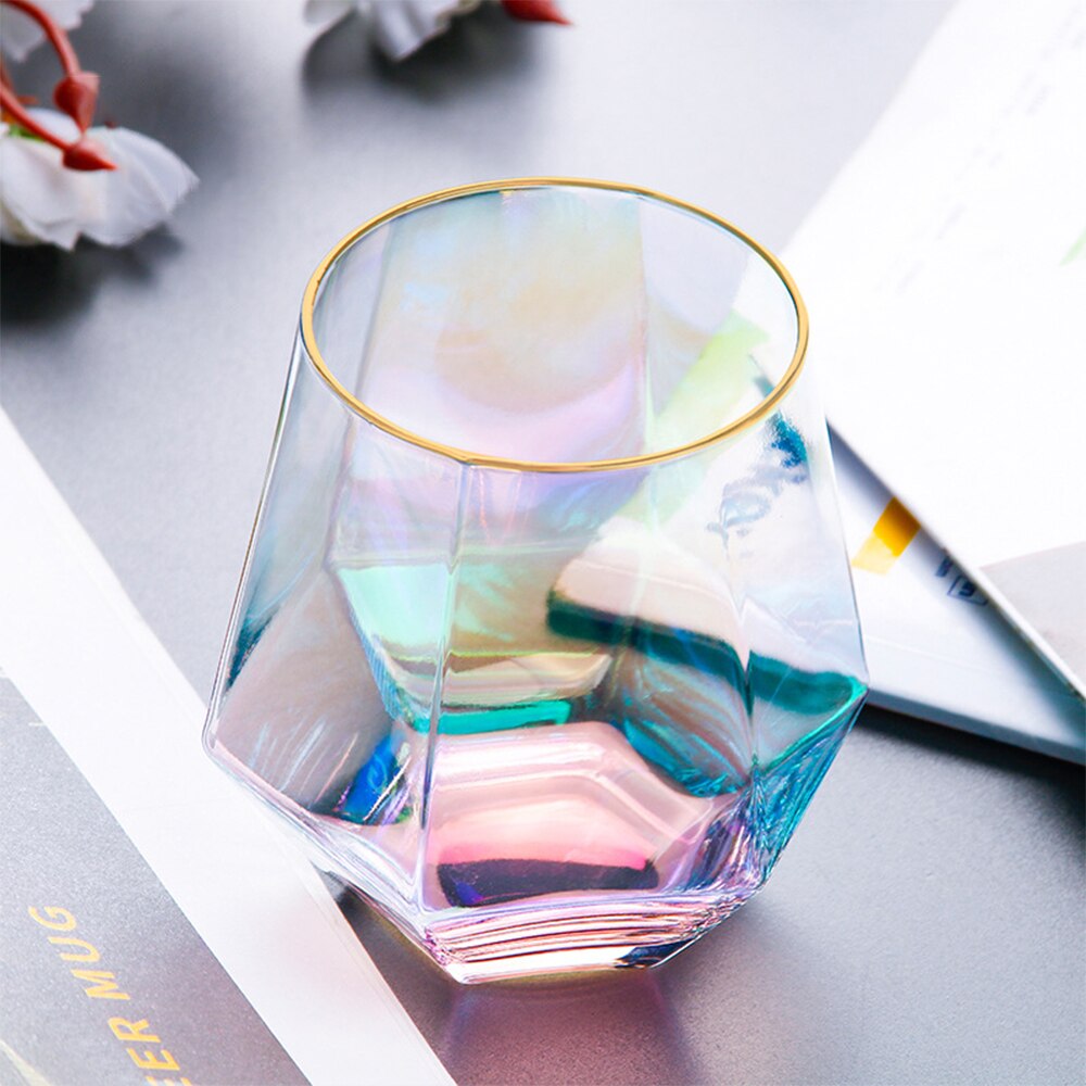 Geometri sekskant whiskyglass diamant kopp krystallglass gylden kant gjennomsiktig kaffe melk te kopp hjem bar elementer utstyr