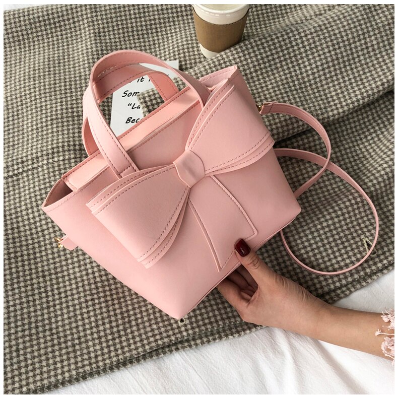 Mode Stijl Vlinderdas Tassen Voor Vrouwen Effen Kleur Pu Lederen Schoudertas Dames Mode Crossbody Tas: Pink-M