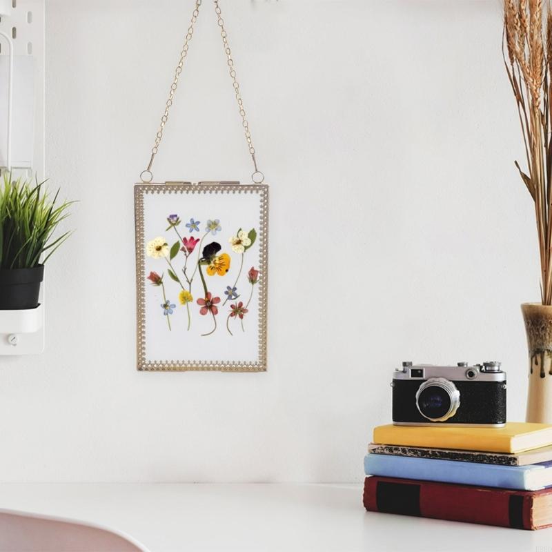 E8BD Rechteckige Metallwandmontagefoto -Rahmen mit klarem Doppelseite Glasrahmen für DIY -Kunst und gepresstes Blütenbild