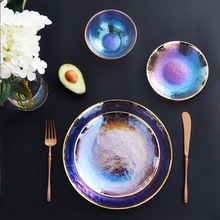Assiette de luxe en verre arc-en-ciel, vaisselle, service de table, bol à salade, bols à fruits, stockage des aliments, vaisselle de cuisine, fête de mariage