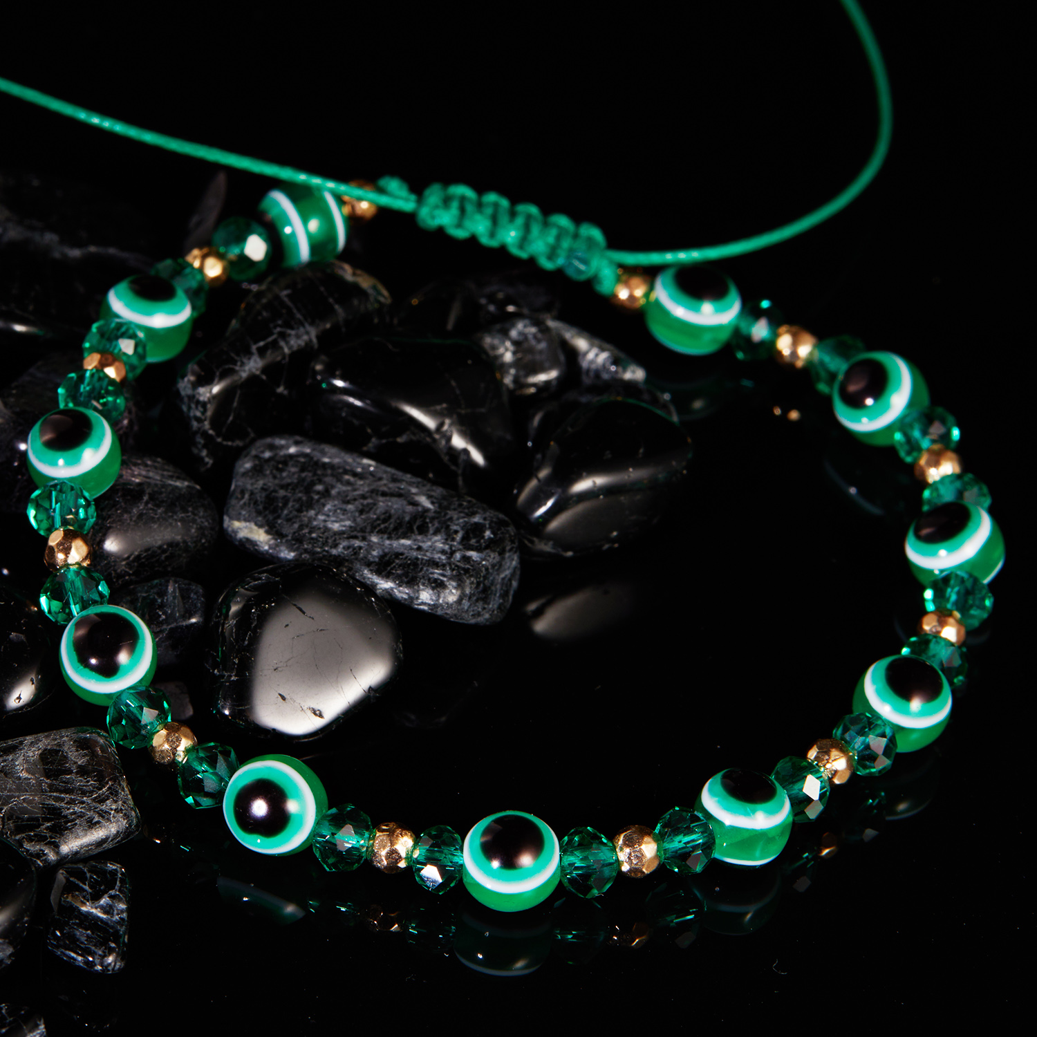 Pulseras turcas contra el mal de ojo, pulsera de cuentas de cristal coloridas para hombres y mujeres, joyería con dije de cuerda trenzada hecha a mano: Verde oscuro