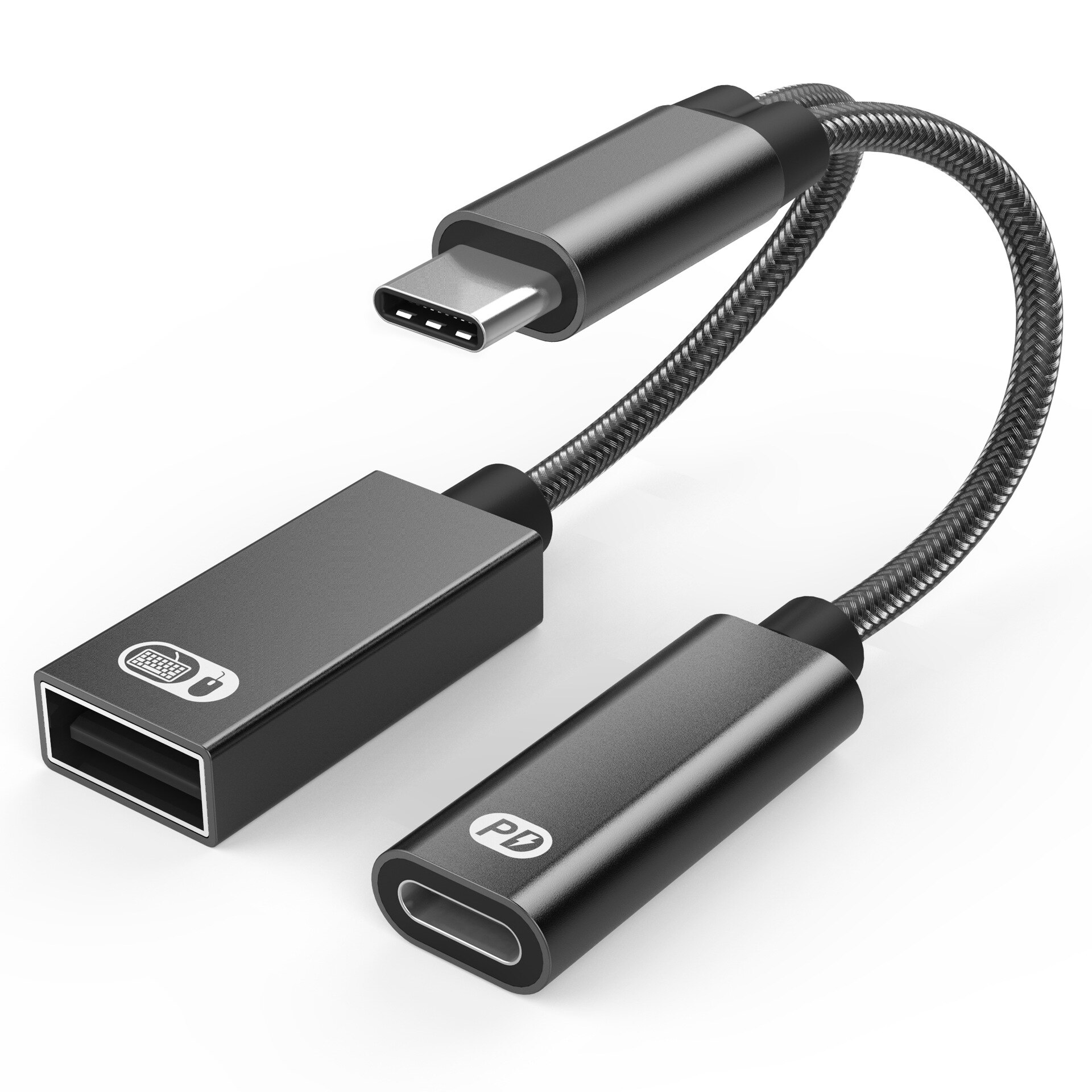 Cable adaptador de teléfono USB C OTG 2 en 1 Tipo C macho a USB C hembra, puerto de carga con adaptador USB divisor hembra para Samsung y Google: black