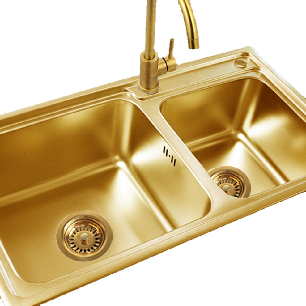 Gold Küche Waschbecken Abtropffläche Perle Schüssel Körper Kanalisation Gold-überzogene Feste Pvd-beenden Badezimmer Zubehör einstellen 114mm Edelstahl stahl